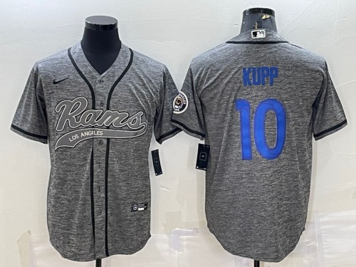 Men's Los Angeles Rams #10 Cooper Kupp Gray With Patch Cool Base Stitched Baseball Jersey - Click Image to Close